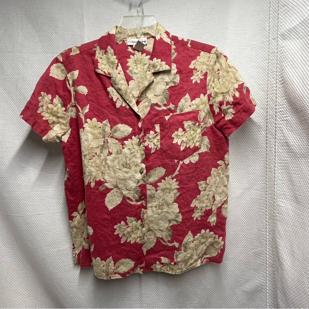 Evan‎ Picone Red and Cream Casual Button Down Shirt Large